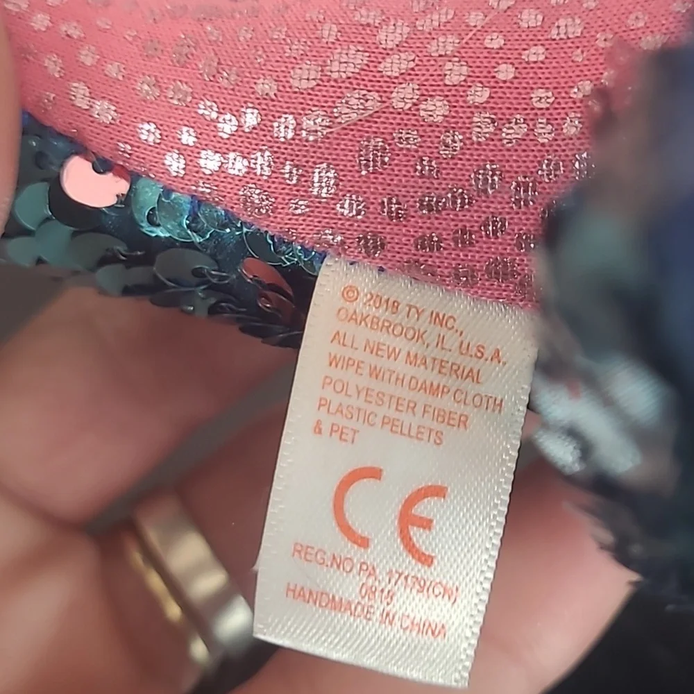 TY Beanie Baby Flippables TREMOR Dinosaur Blue Pink Sequins 6" NASA SpaceX - Picture 7 of 16